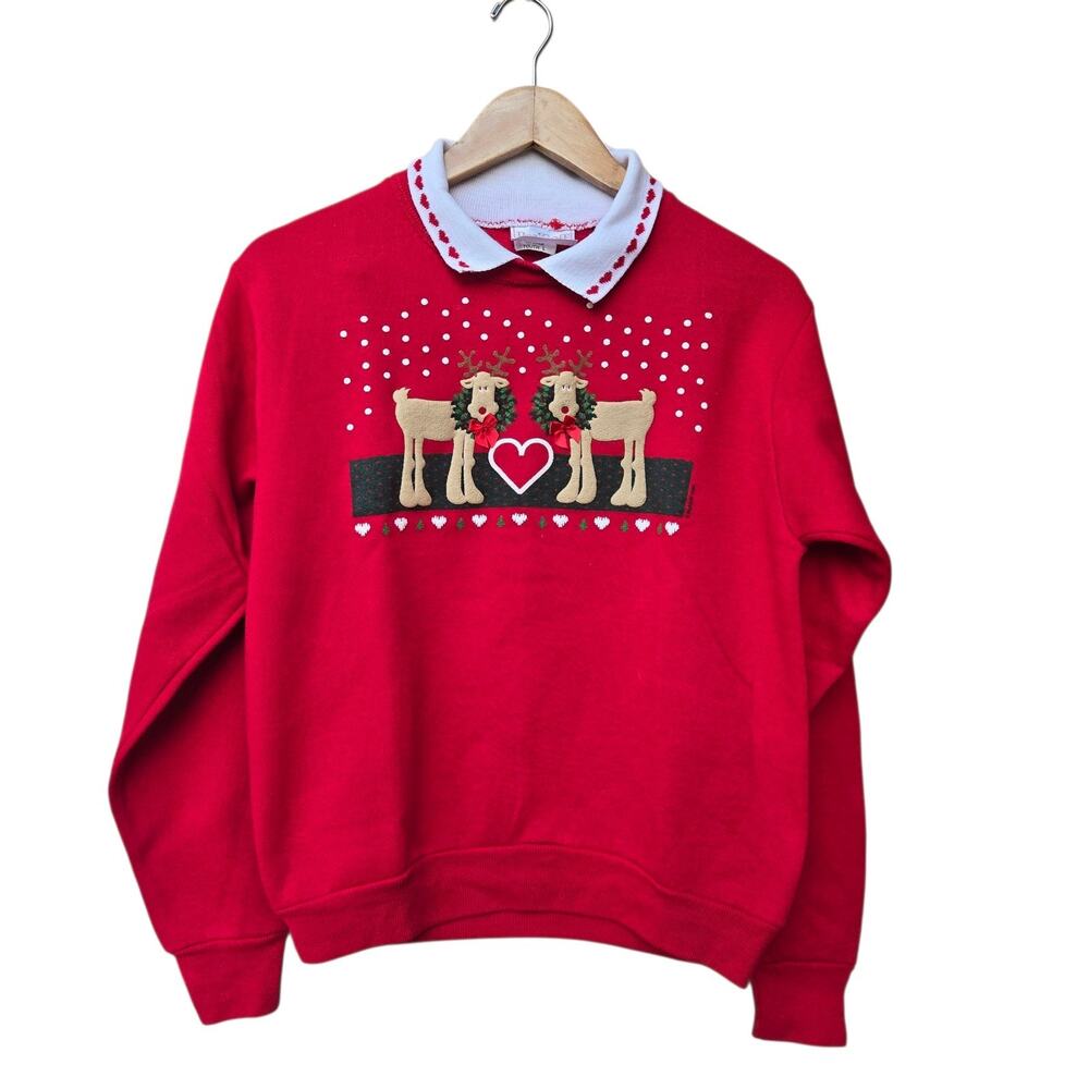 Vintage Pegi Goff Christmas Reindeer Sweatshirt Youth Sz L‎ USA